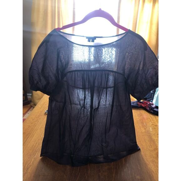 Theory Short Sleeve Semi-Sheer Blouse - Picture 1 of 8